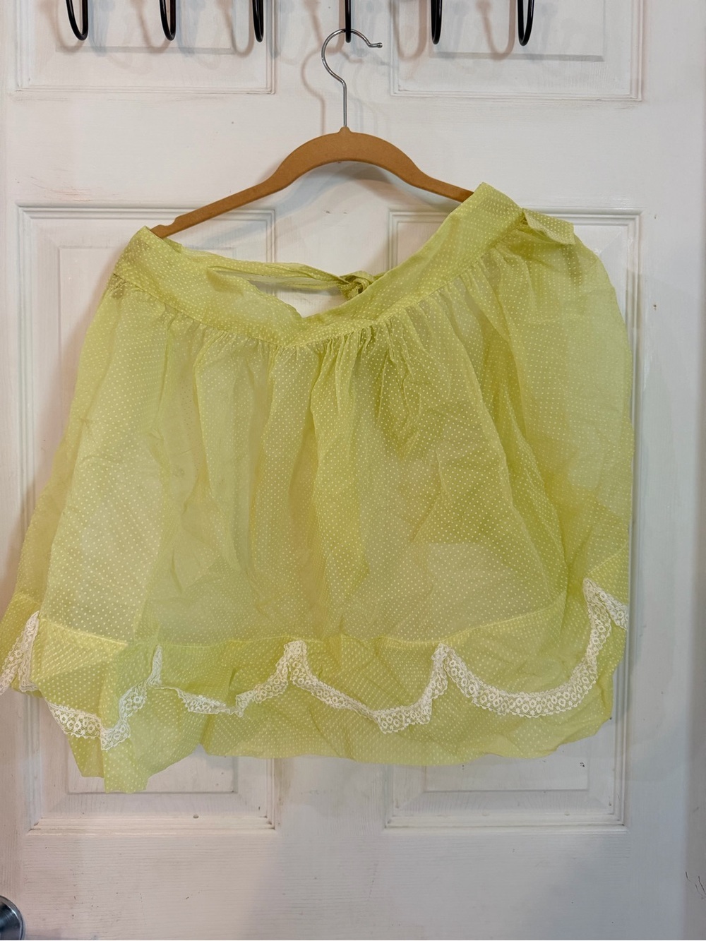Vintage Light Yellow Polka Dot Tulle Apron with Lace Trim